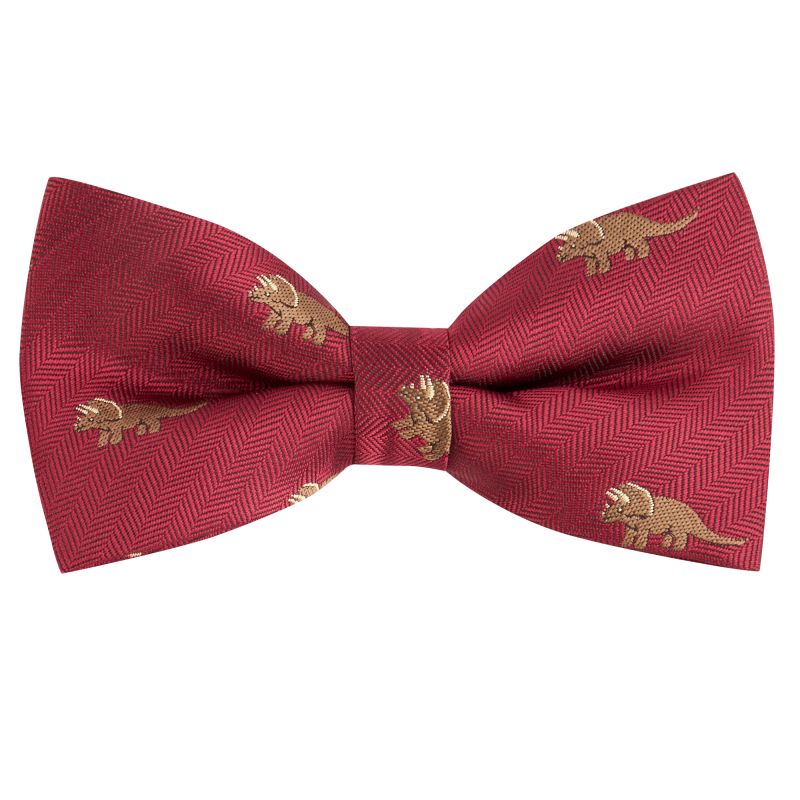 king & priory Burgundy Red Triceratops Herringbone Bow Tie