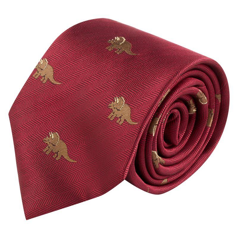 King & Priory Burgundy Red Triceratops Herringbone Tie