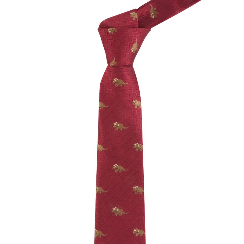 king & priory Burgundy Red Triceratops Herringbone Tie