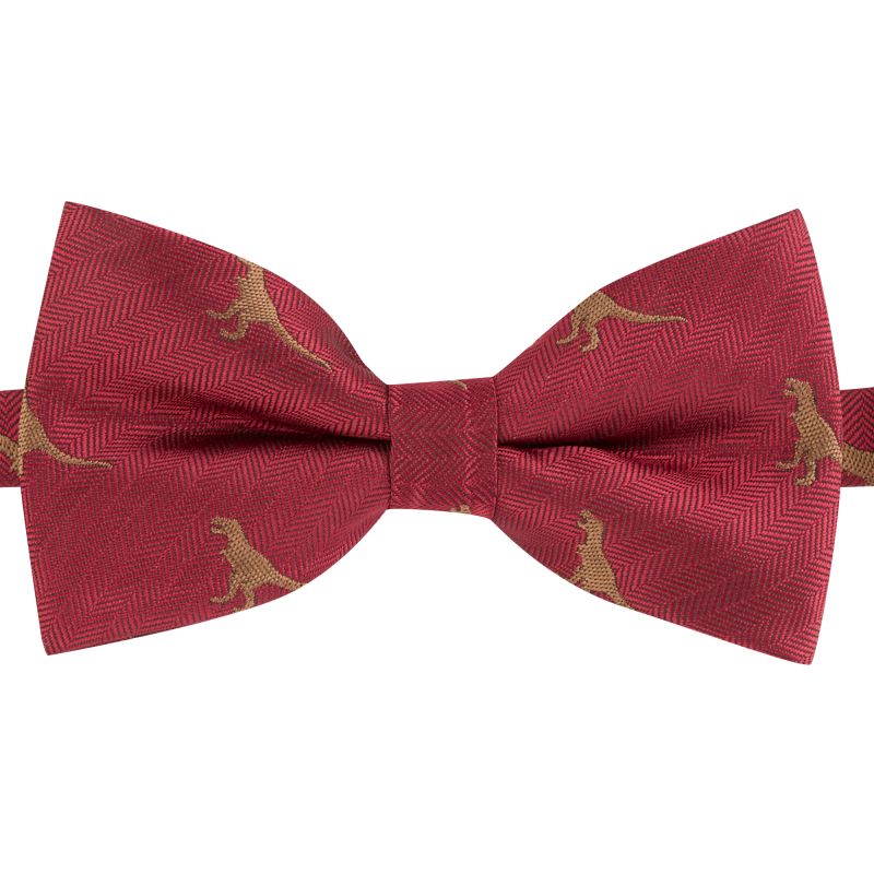 King & Priory Burgundy Red Tyrannosaurus Rex / T-Rex Herringbone Bow Tie