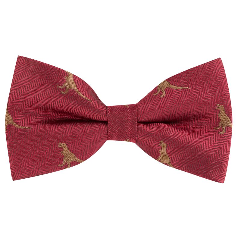 king & priory Burgundy Red Tyrannosaurus Rex / T-Rex Herringbone Bow Tie