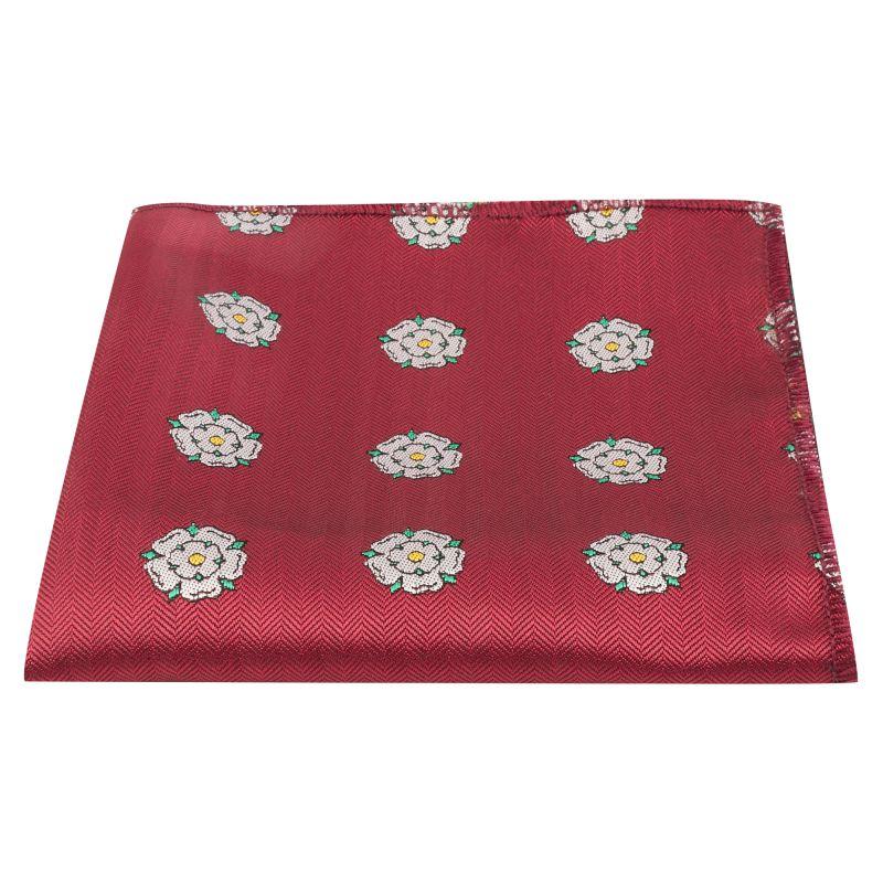 king & priory Burgundy Red Yorkshire Rose Herringbone Pocket Square