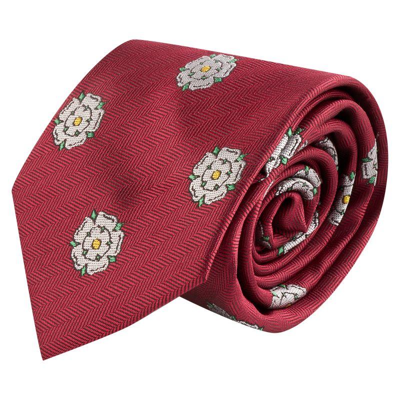 King & Priory Burgundy Red Yorkshire Rose Herringbone Tie