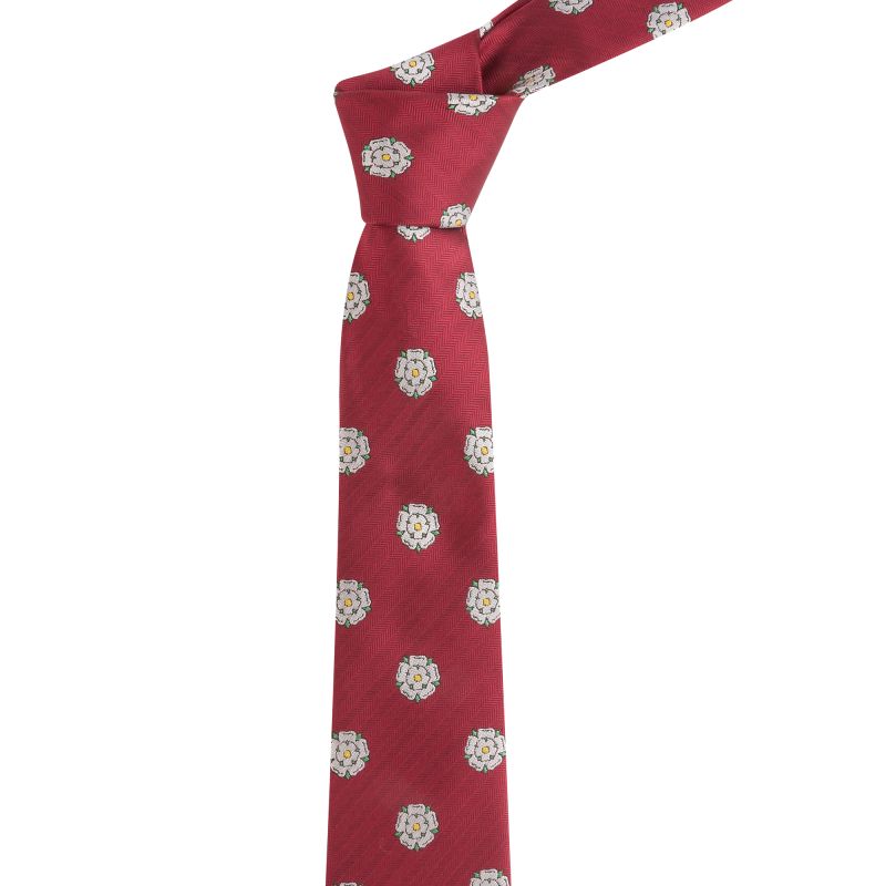 king & priory Burgundy Red Yorkshire Rose Herringbone Tie