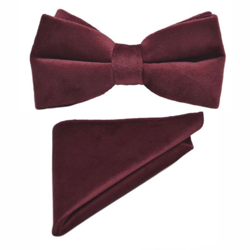 king & priory Burgundy Velvet Bow Tie & Pocket Square Set