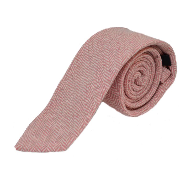 King & Priory Candy Pink & Cream Herringbone Tie & Pocket Square Set