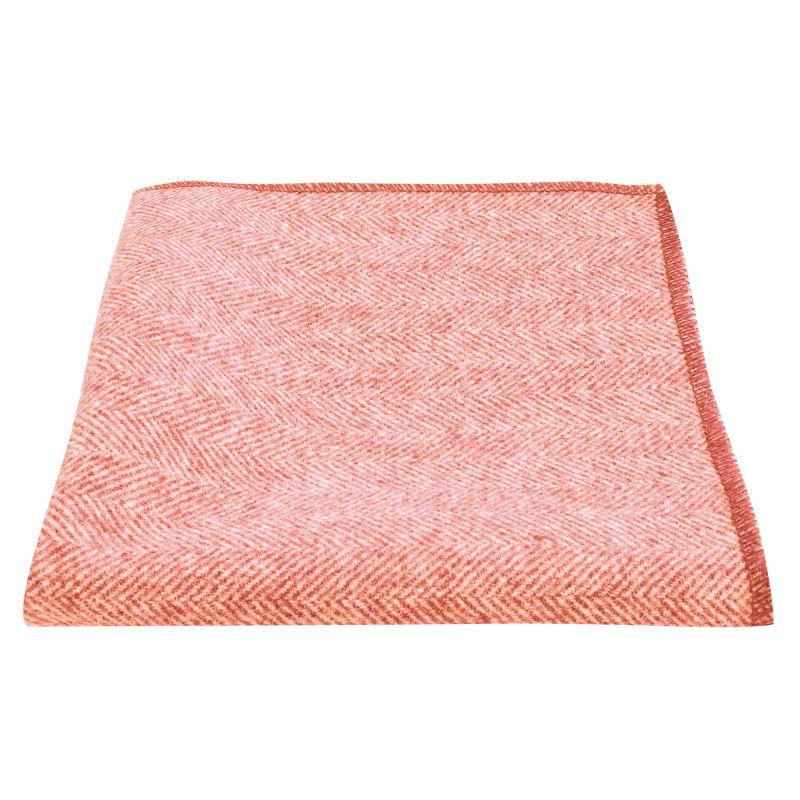 King & Priory Coral Red Herringbone Wool Pocket Square