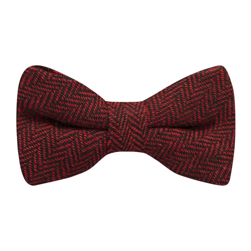 king & priory Cranberry Red & Black Herringbone Bow Tie
