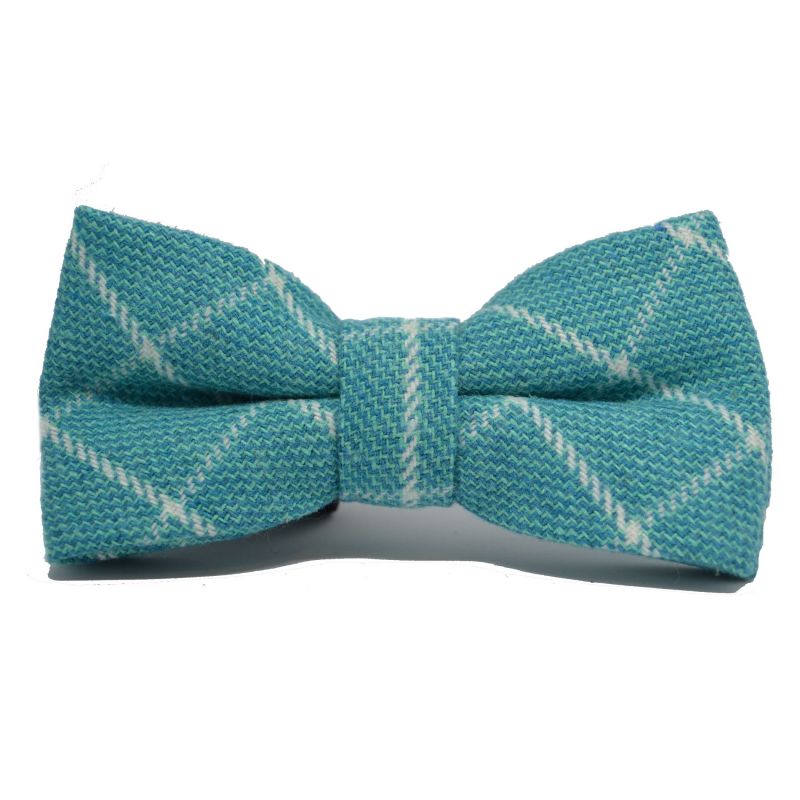 King & Priory Cyan Birdseye Check Bow Tie & Pocket Square Set