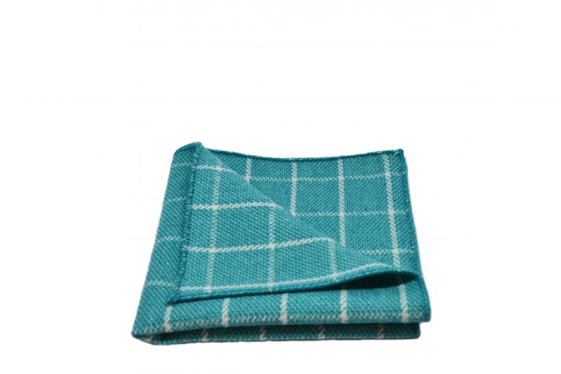 King & Priory Cyan Birdseye Check Bow Tie & Pocket Square Set