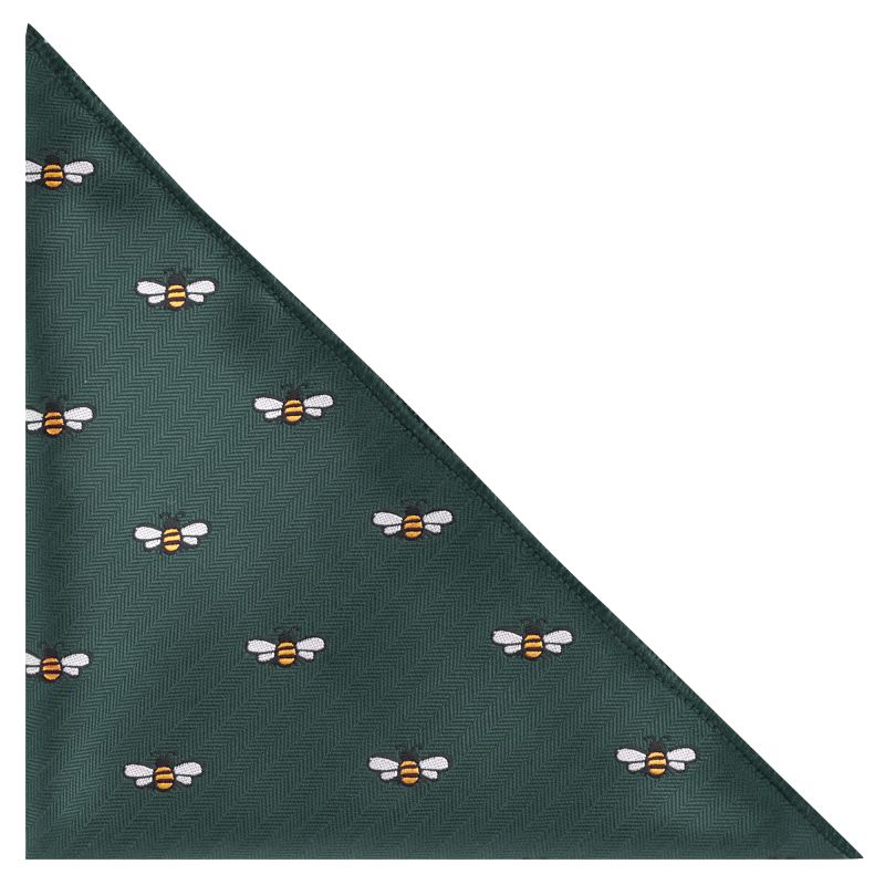 king & priory Dark Green Bee Herringbone Pocket Square
