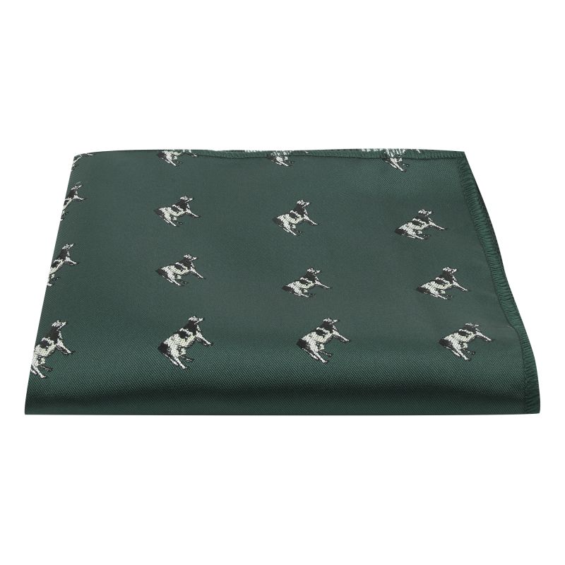King & Priory Dark Green Cow Embroidered Pocket Square