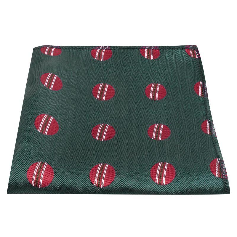 king & priory Dark Green Cricket Ball Herringbone Pocket Square