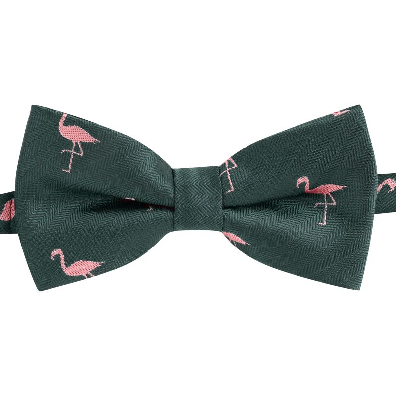 King & Priory Dark Green Flamingo Herringbone Bow Tie