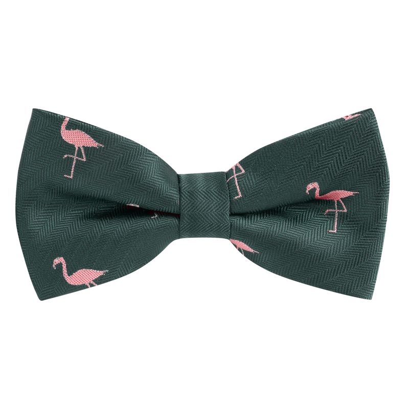 king & priory Dark Green Flamingo Herringbone Bow Tie