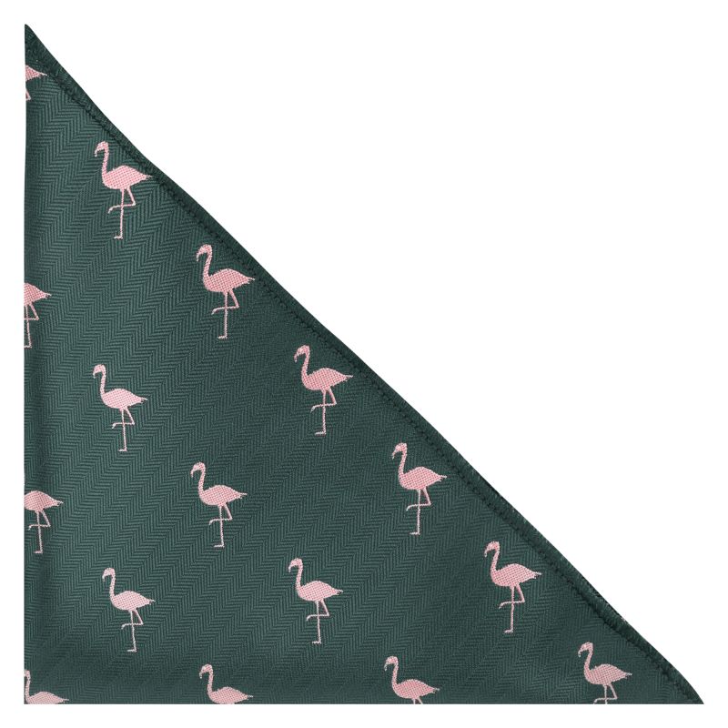 king & priory Dark Green Flamingo Herringbone Pocket Square