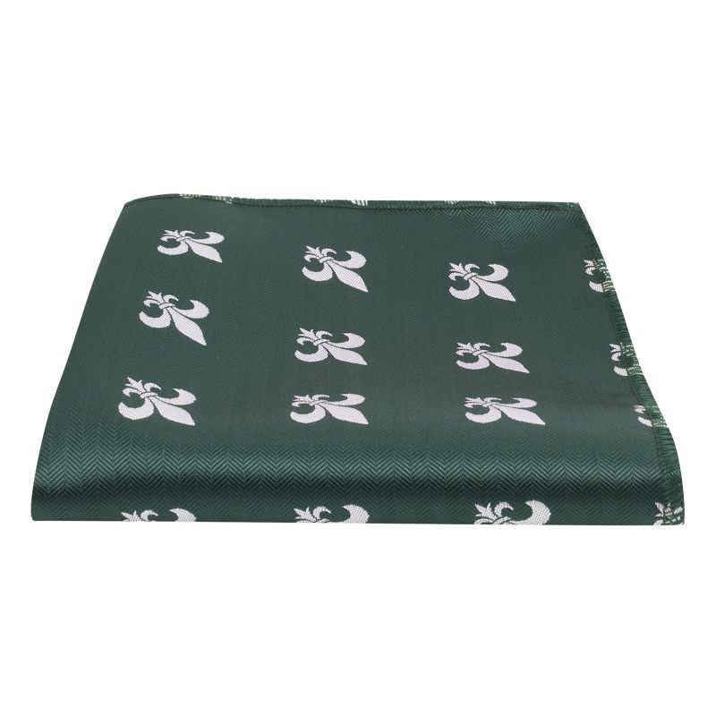 king & priory Dark Green Fleur De Lys Herringbone Pocket Square