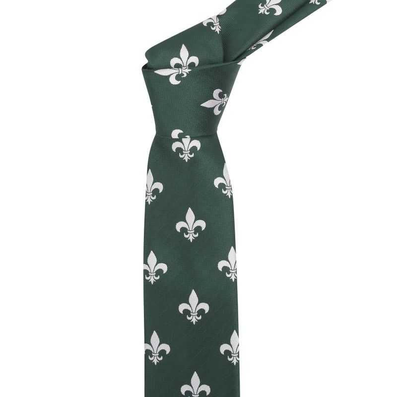 King & Priory Dark Green Fleur De Lys Herringbone Tie