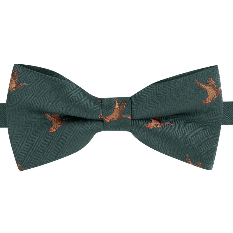 King & Priory Dark Green Flying Duck Herringbone Bow Tie