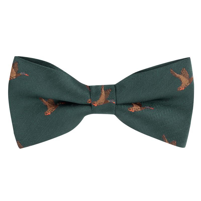 king & priory Dark Green Flying Duck Herringbone Bow Tie