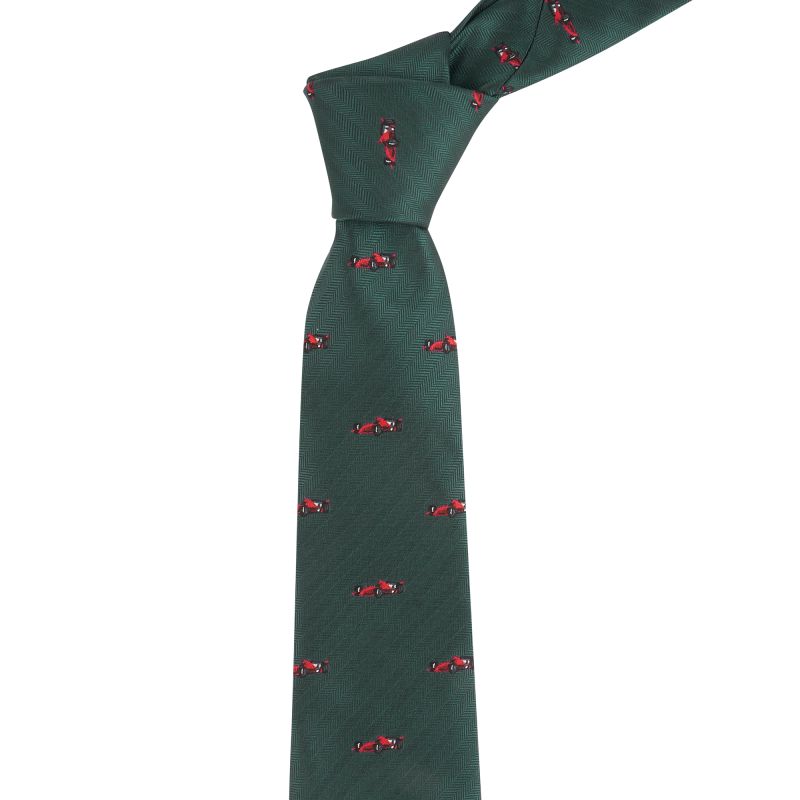 king & priory Dark Green Formula 1 Car Herringbone Tie