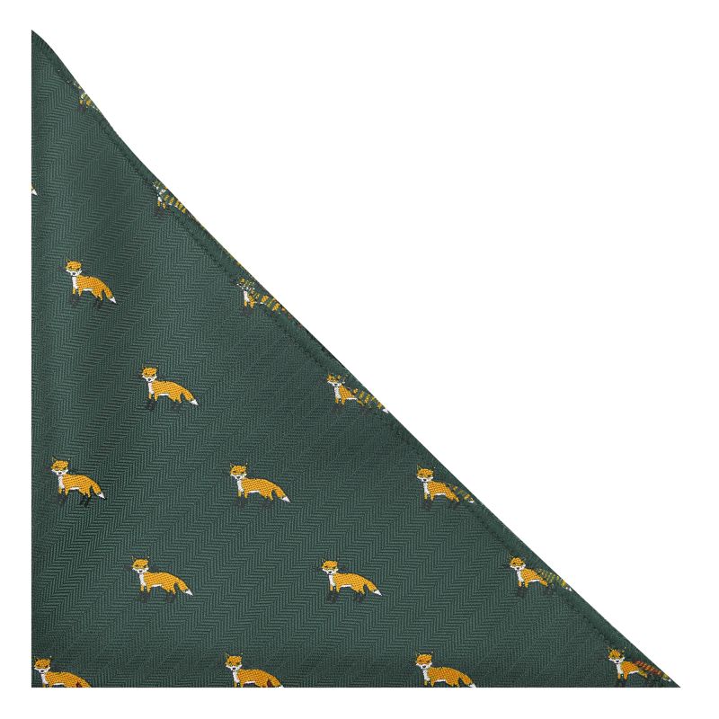 King & Priory Dark Green Fox Herringbone Pocket Square
