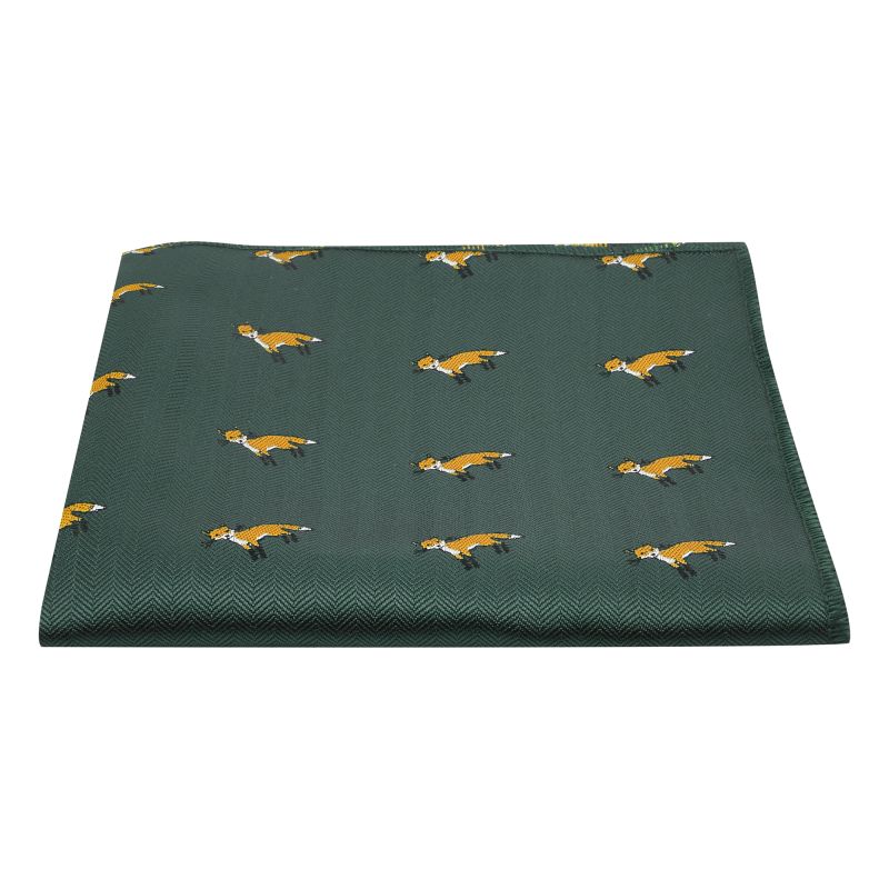 king & priory Dark Green Fox Herringbone Pocket Square