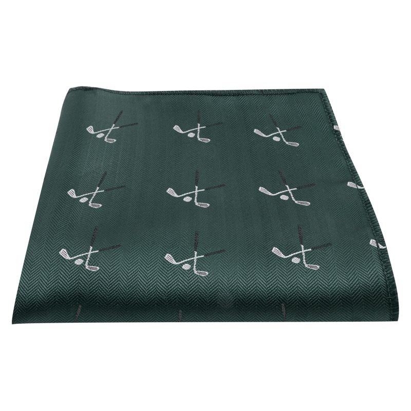 King & Priory Dark Green Golf Clubs Herringbone Pocket Square