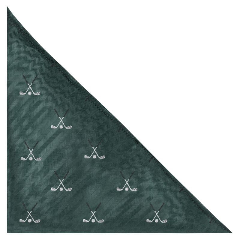 king & priory Dark Green Golf Clubs Herringbone Pocket Square