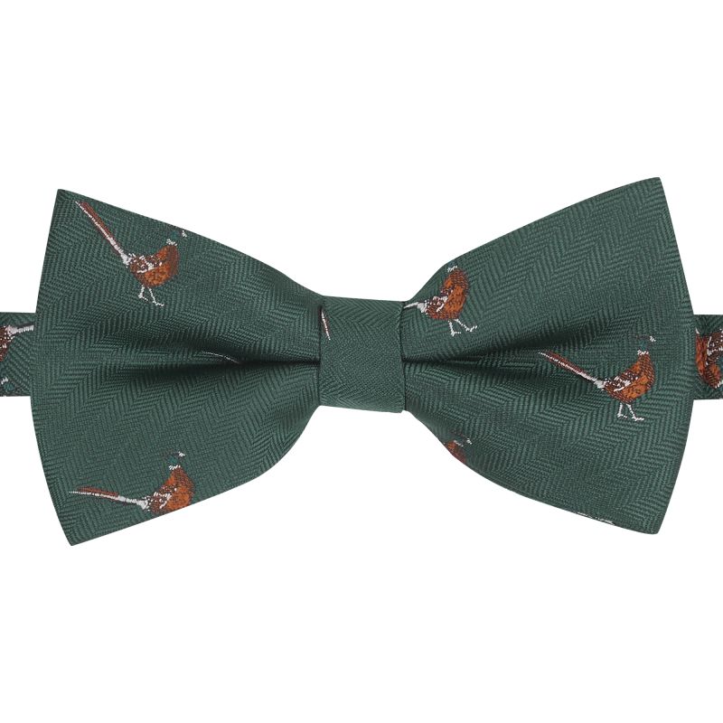 King & Priory Dark Green Herringbone Pheasant Bow Tie