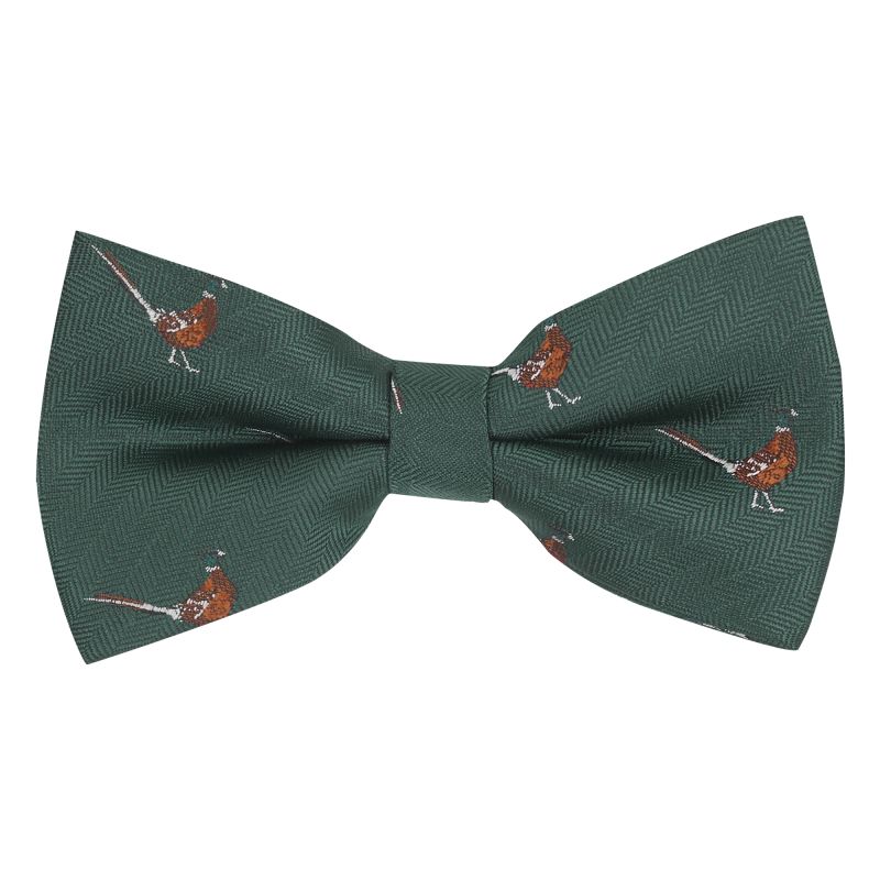 king & priory Dark Green Herringbone Pheasant Bow Tie
