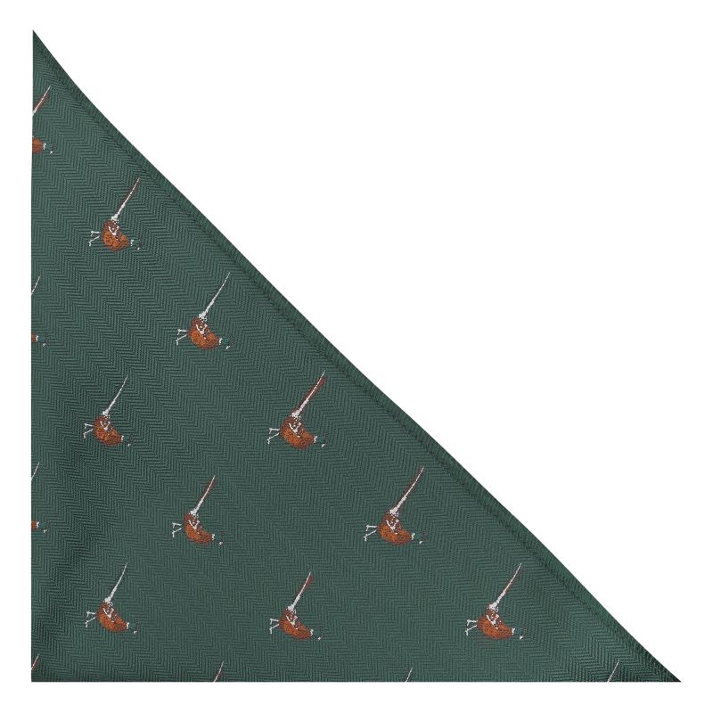 King & Priory Dark Green Herringbone Pheasant Pocket Square
