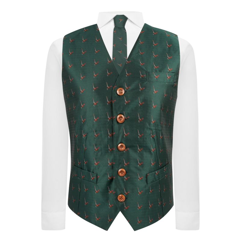 King & Priory Dark Green Herringbone Pheasant Waistcoat