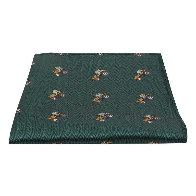 King & Priory Dark Green Herringbone Tractor Pocket Square