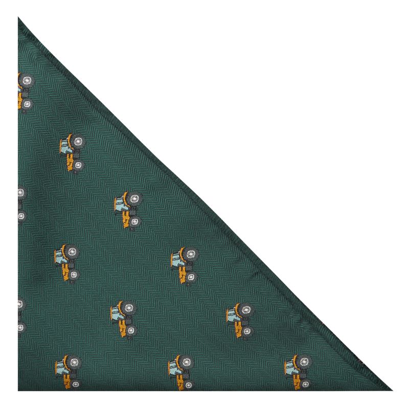 king & priory Dark Green Herringbone Tractor Pocket Square