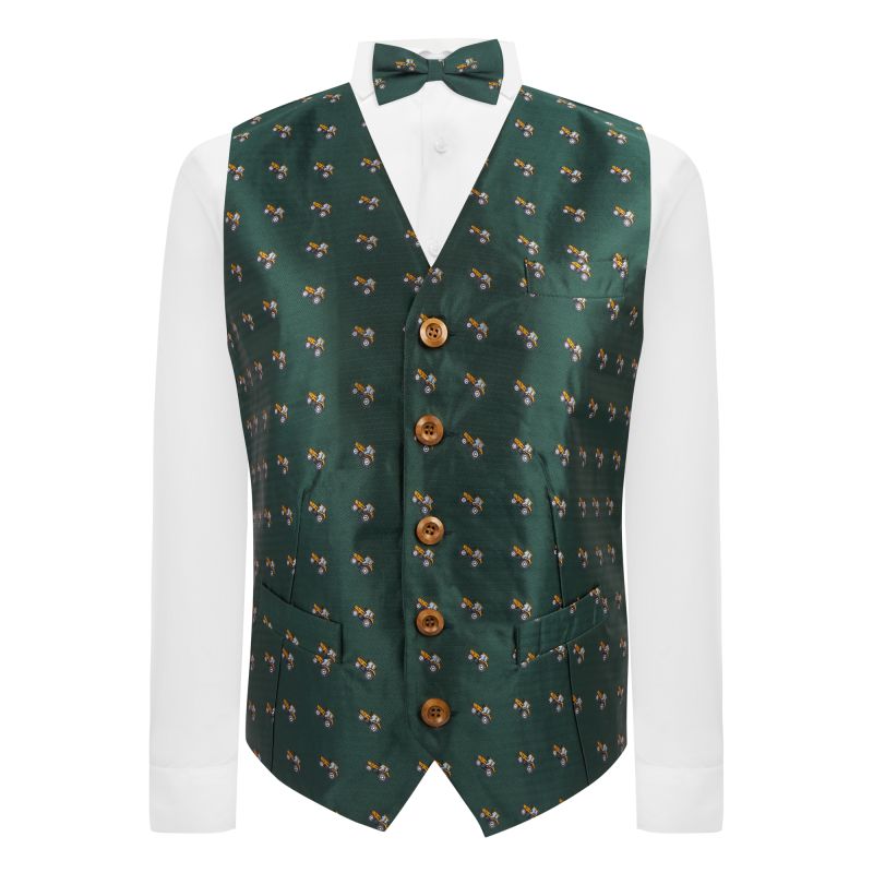 King & Priory Dark Green Herringbone Tractor Waistcoat