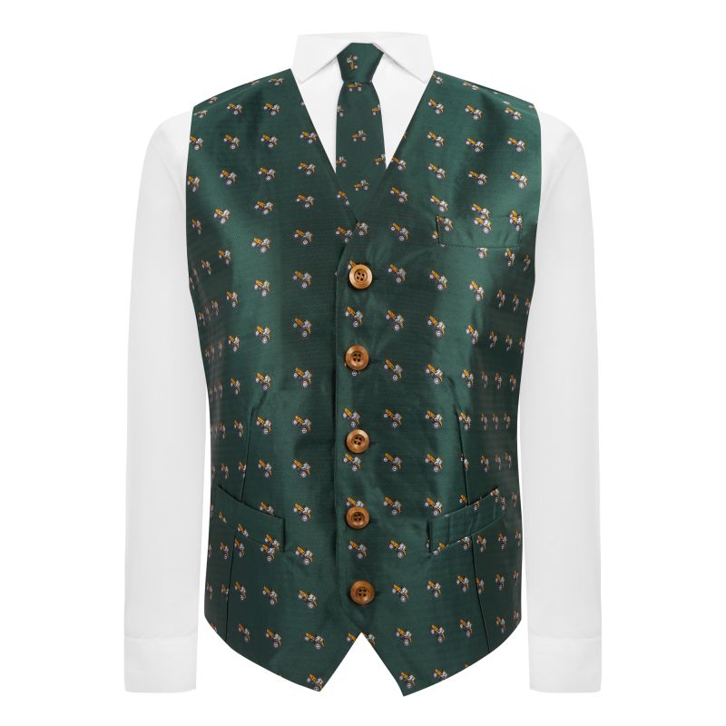 King & Priory Dark Green Herringbone Tractor Waistcoat