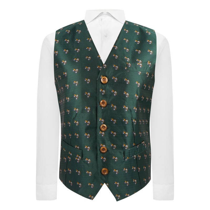 king & priory Dark Green Herringbone Tractor Waistcoat