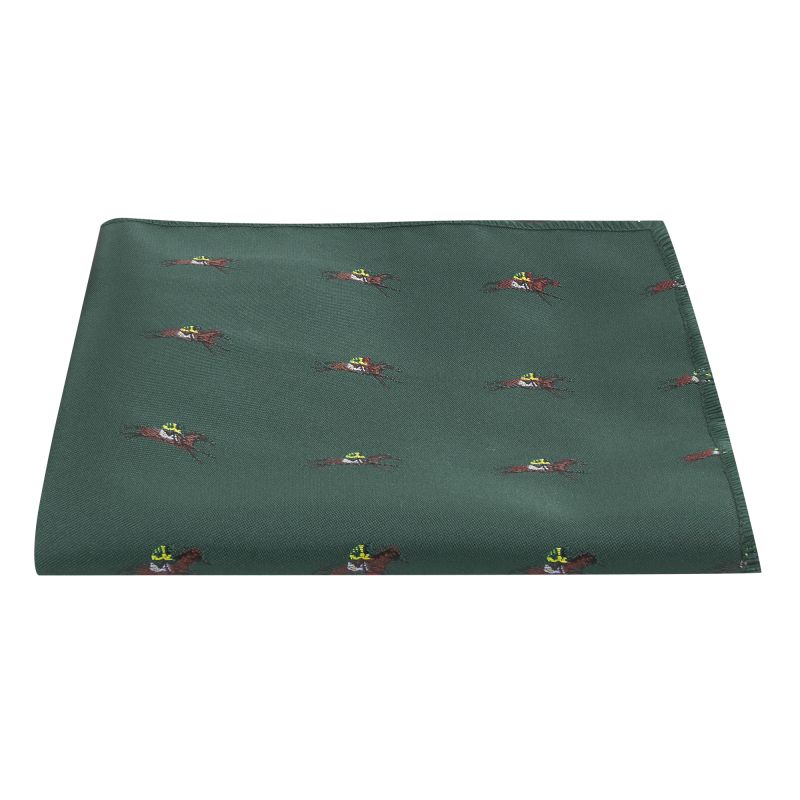 King & Priory Dark Green Horse And Jockey Embroidered Pocket Square