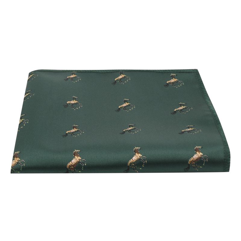 King & Priory Dark Green Horse Embroidered Pocket Square
