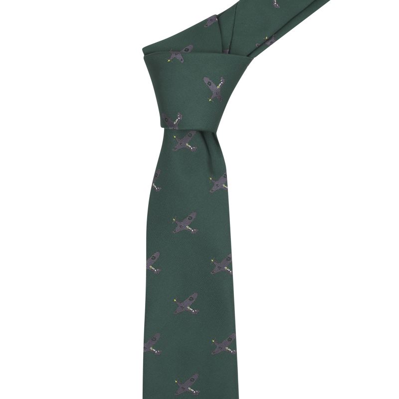 king & priory Dark Green Hurricane Fighter Plane Embroidered Tie