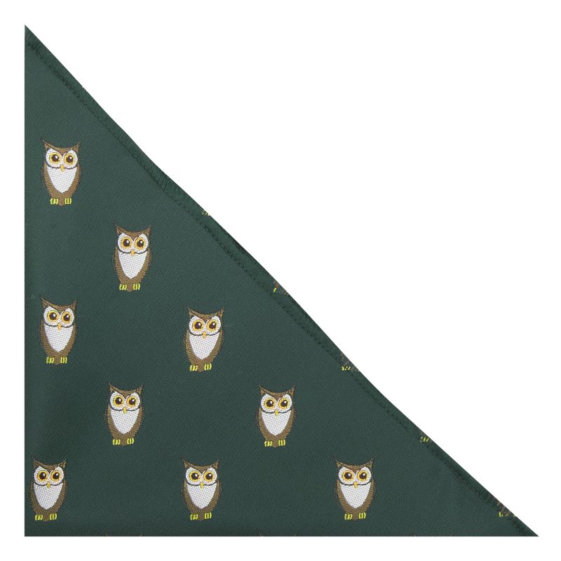 king & priory Dark Green Owl Embroidered Pocket Square