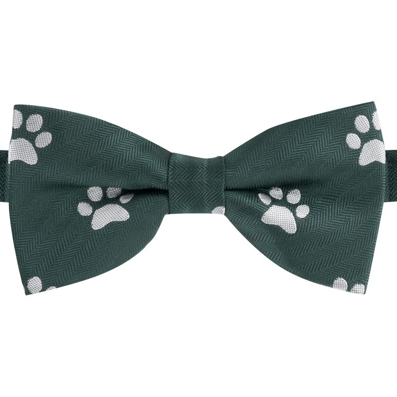 King & Priory Dark Green Paw Print Herringbone Bow Tie