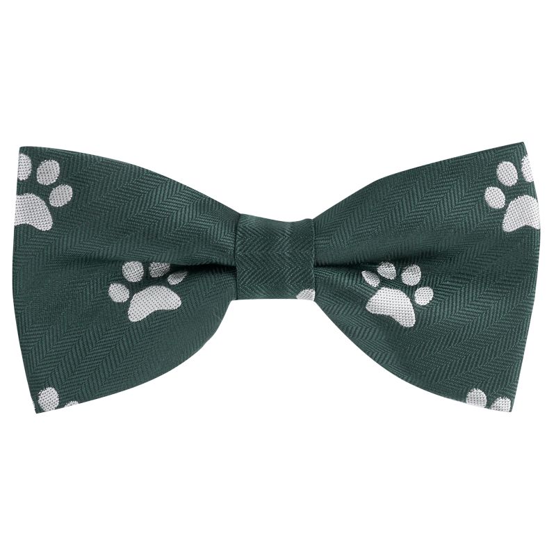 king & priory Dark Green Paw Print Herringbone Bow Tie