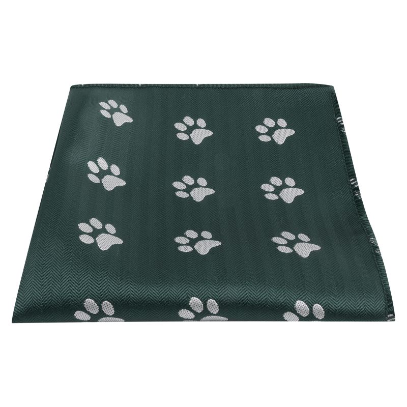 King & Priory Dark Green Paw Print Herringbone Pocket Square
