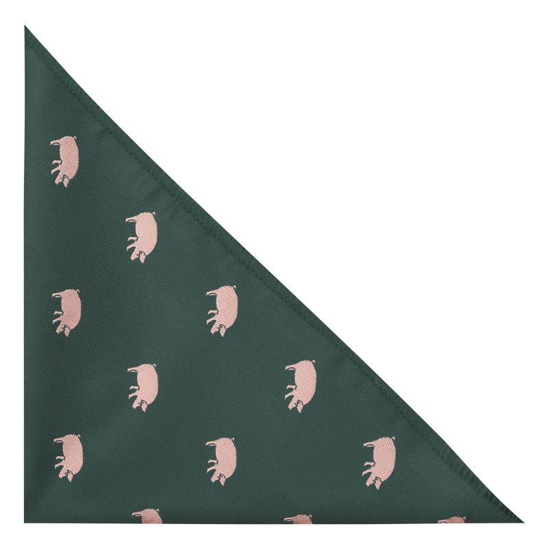king & priory Dark Green Pig Embroidered Pocket Square