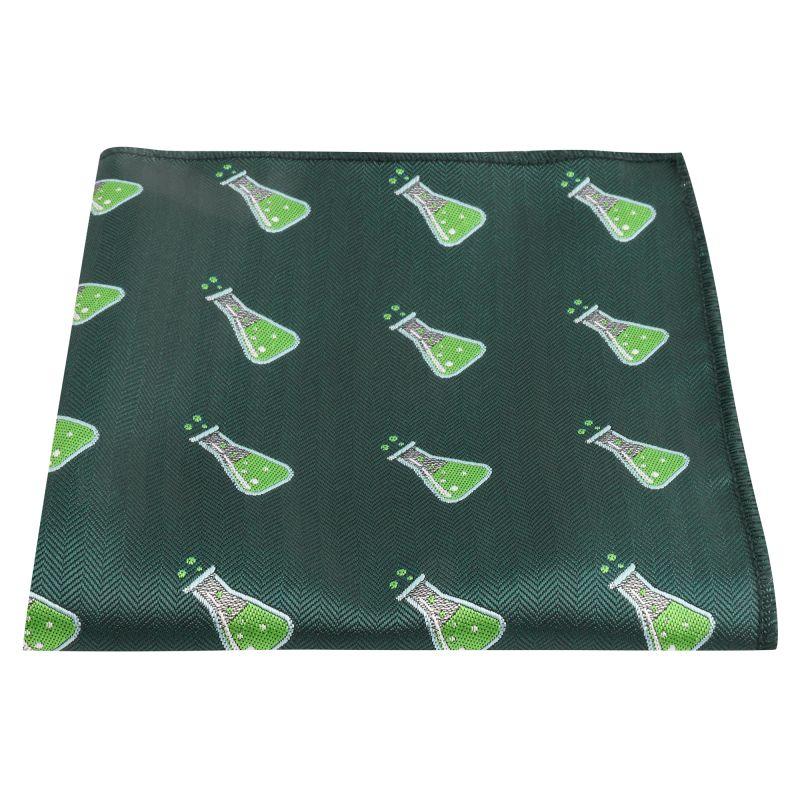 King & Priory Dark Green Science Conical Flask Herringbone Pocket Square
