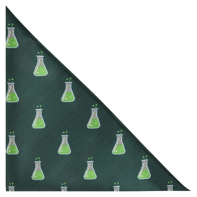 king & priory Dark Green Science Conical Flask Herringbone Pocket Square