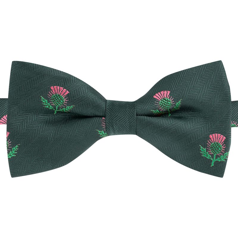 King & Priory Dark Green Scottish Thistle Herringbone Bow Tie