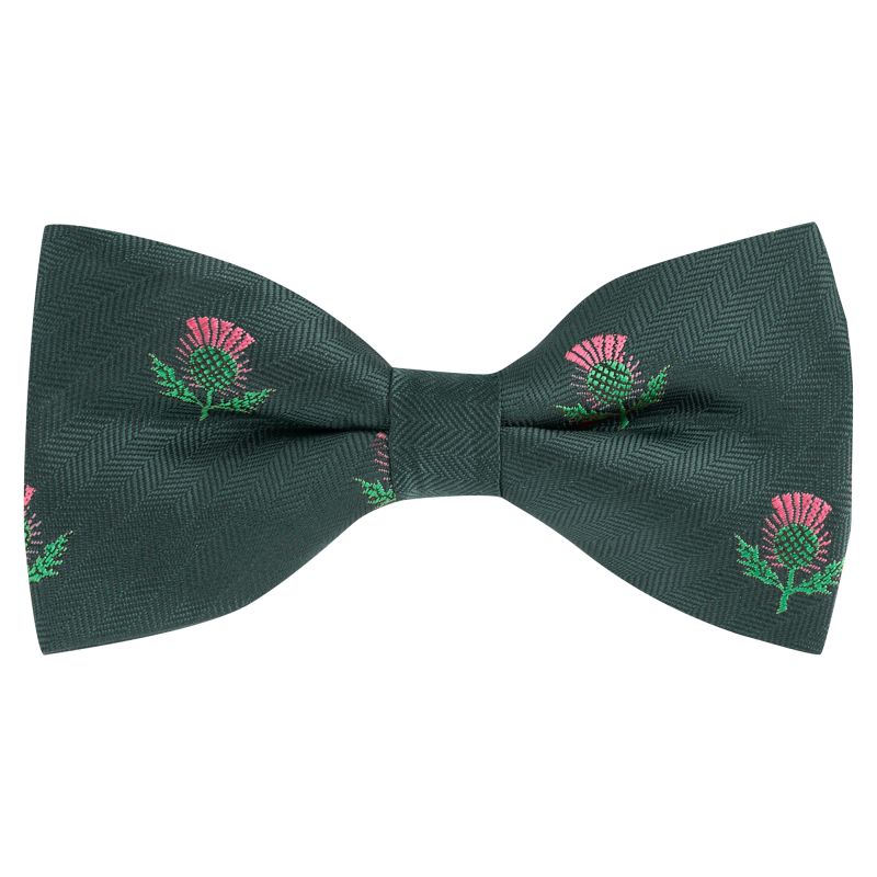 king & priory Dark Green Scottish Thistle Herringbone Bow Tie
